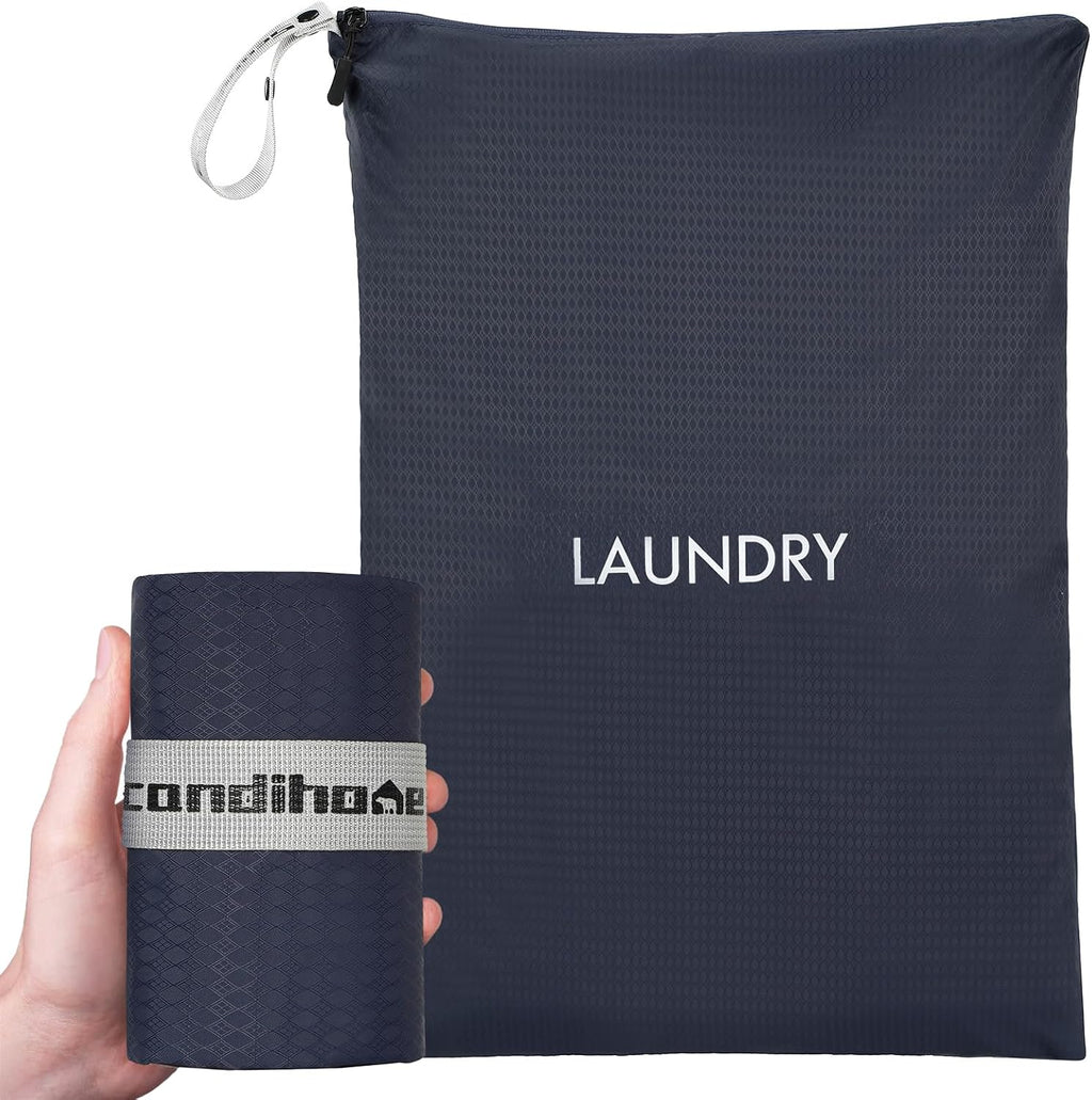 Travel Laundry Bag, Washable Dirty Clothes Bag Waterproof Wet Dry Bags Reusable Camp Clothes Organizer for Sports Home College Dorm Laundromat (1 Pcs X-Large) Navy Blue