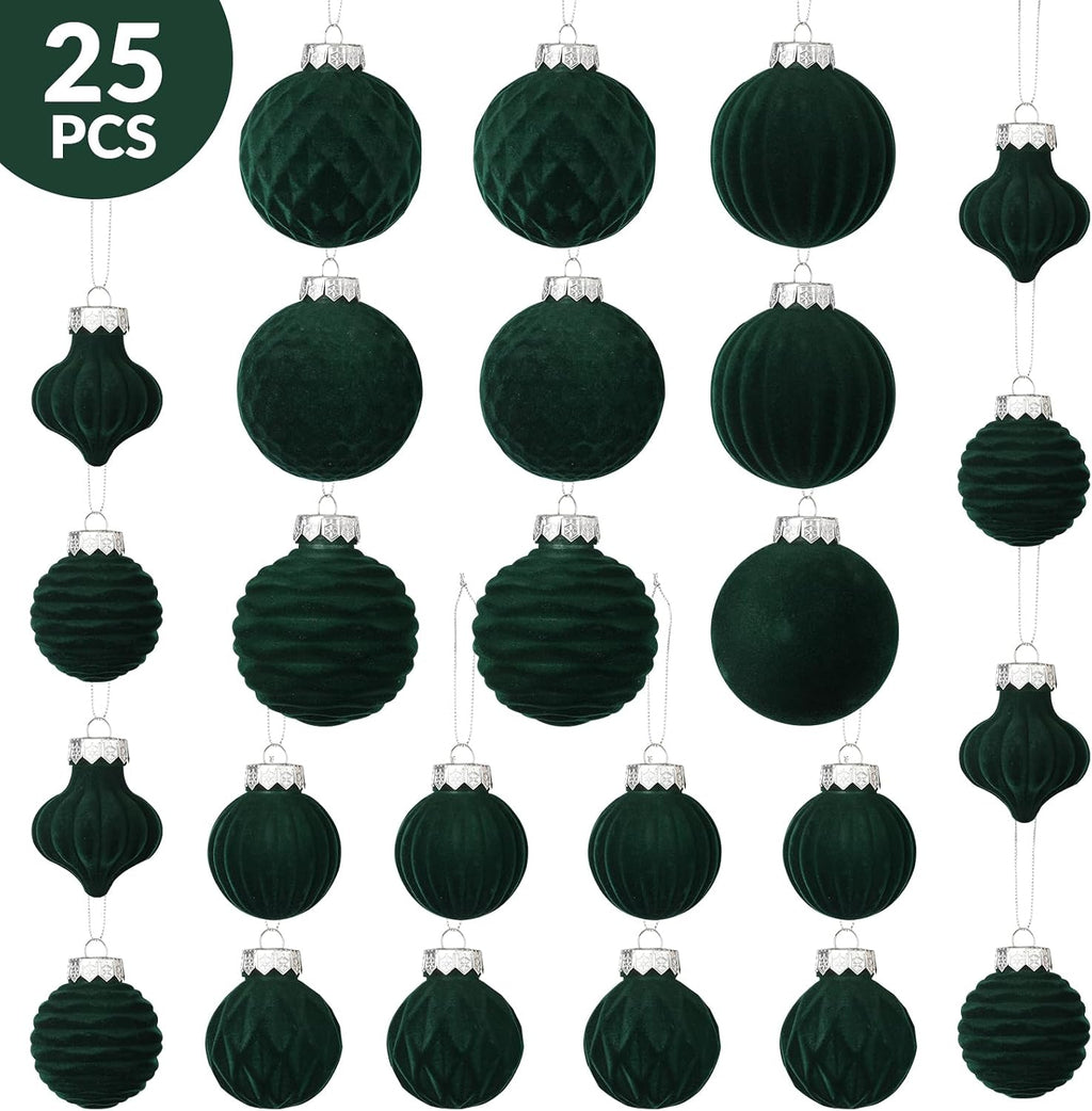 ZenNex 25Pack Velvet Xmas Ball Ornaments for Christmas Tree, Emerald Green