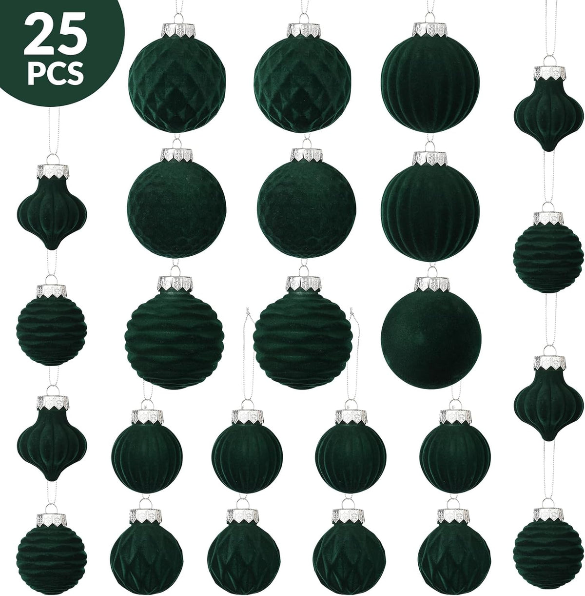 ZenNex 25Pack Velvet Xmas Ball Ornaments for Christmas Tree, Emerald Green