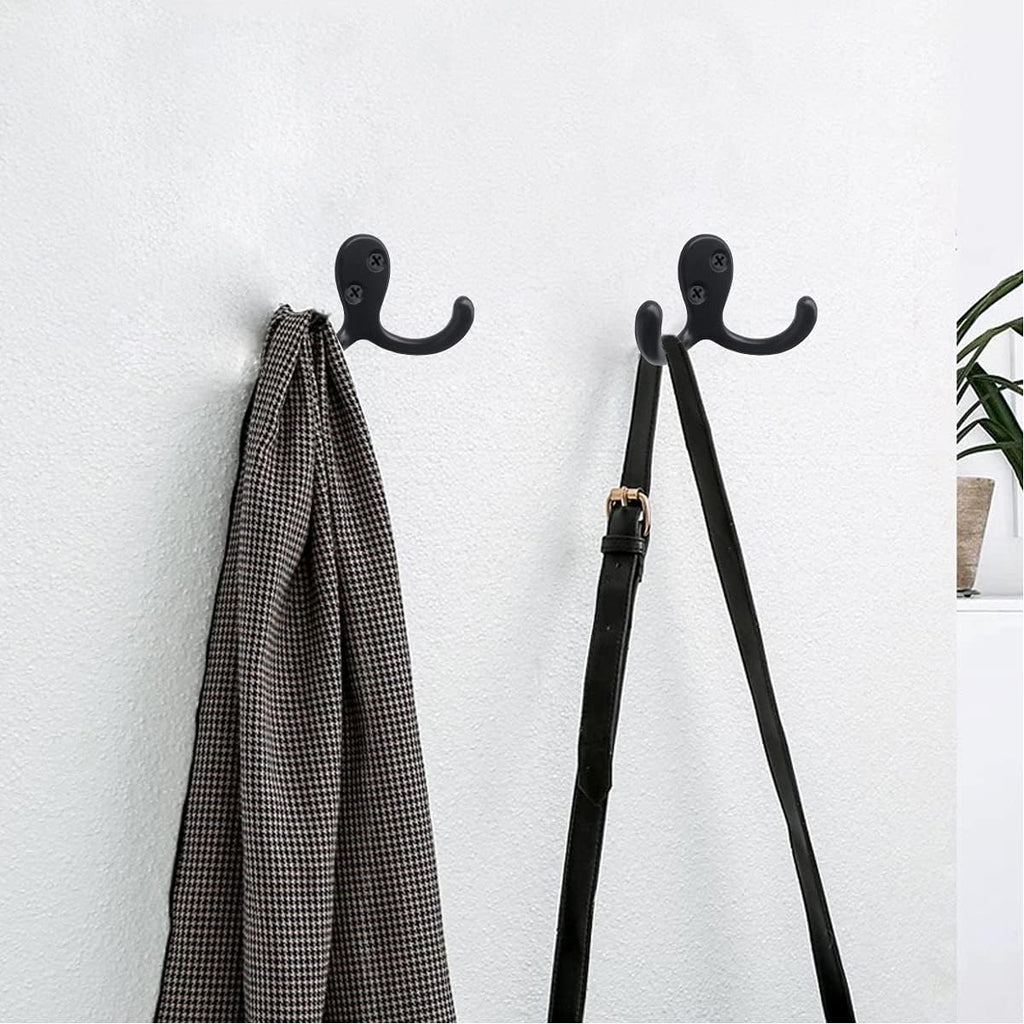 Coat Hooks Hardware,20 Pcs Wall Hooks Heavy Duty Hooks for Hanging Coats Double No Rust Hook Wall Mounted for Key, Towel, Bags, Cup, Hat (20pcs Black)