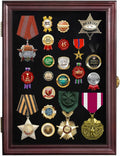 Pin Display Case 11x15, Lockable Shadow Box for Medals, Red Finish