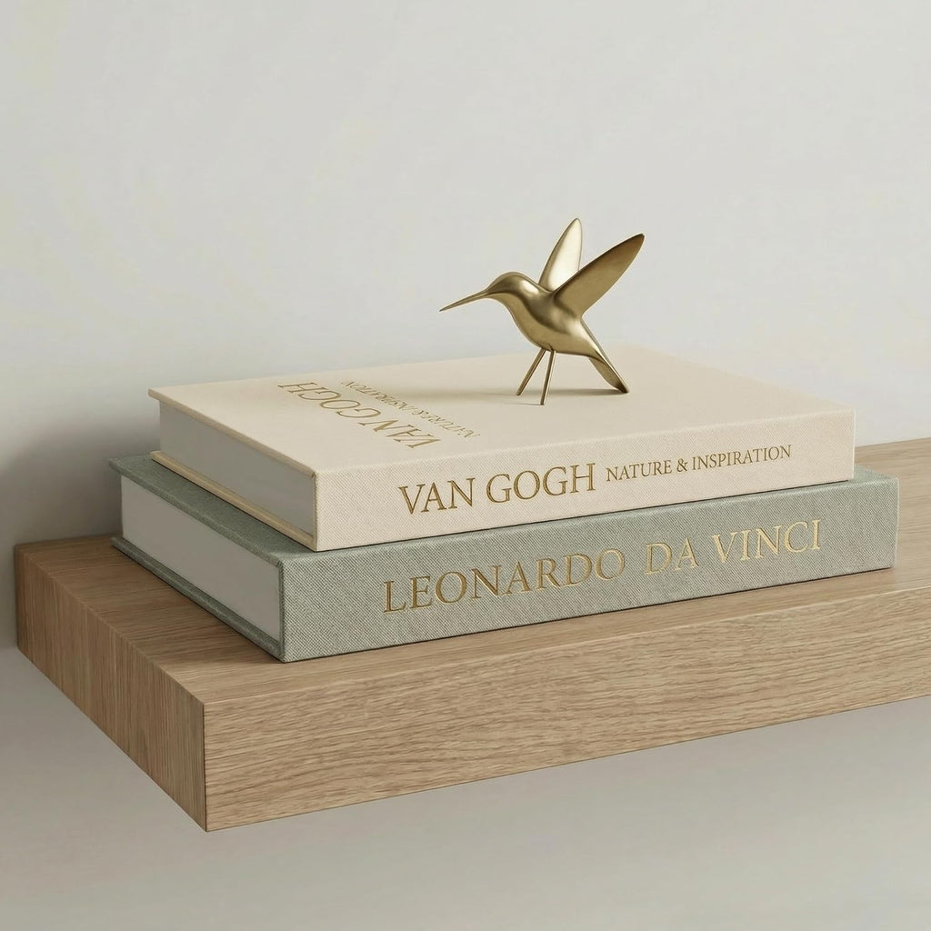 Aesthetic Decorative Books - Set of 2 Linen Boxes with Gold Lettering, Enhance Your Coffee Table, Bookshelf or Mantle Decor - Fake/Faux Books for Home Decoration, Photo & Keepsake Storage