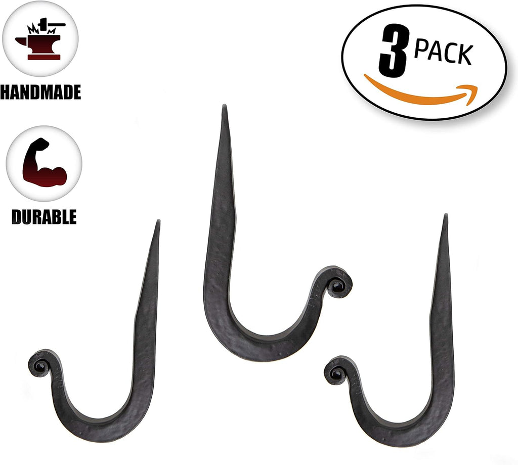 Decorative Wrought Iron Wall Hooks, Heavy Duty, Set of 3