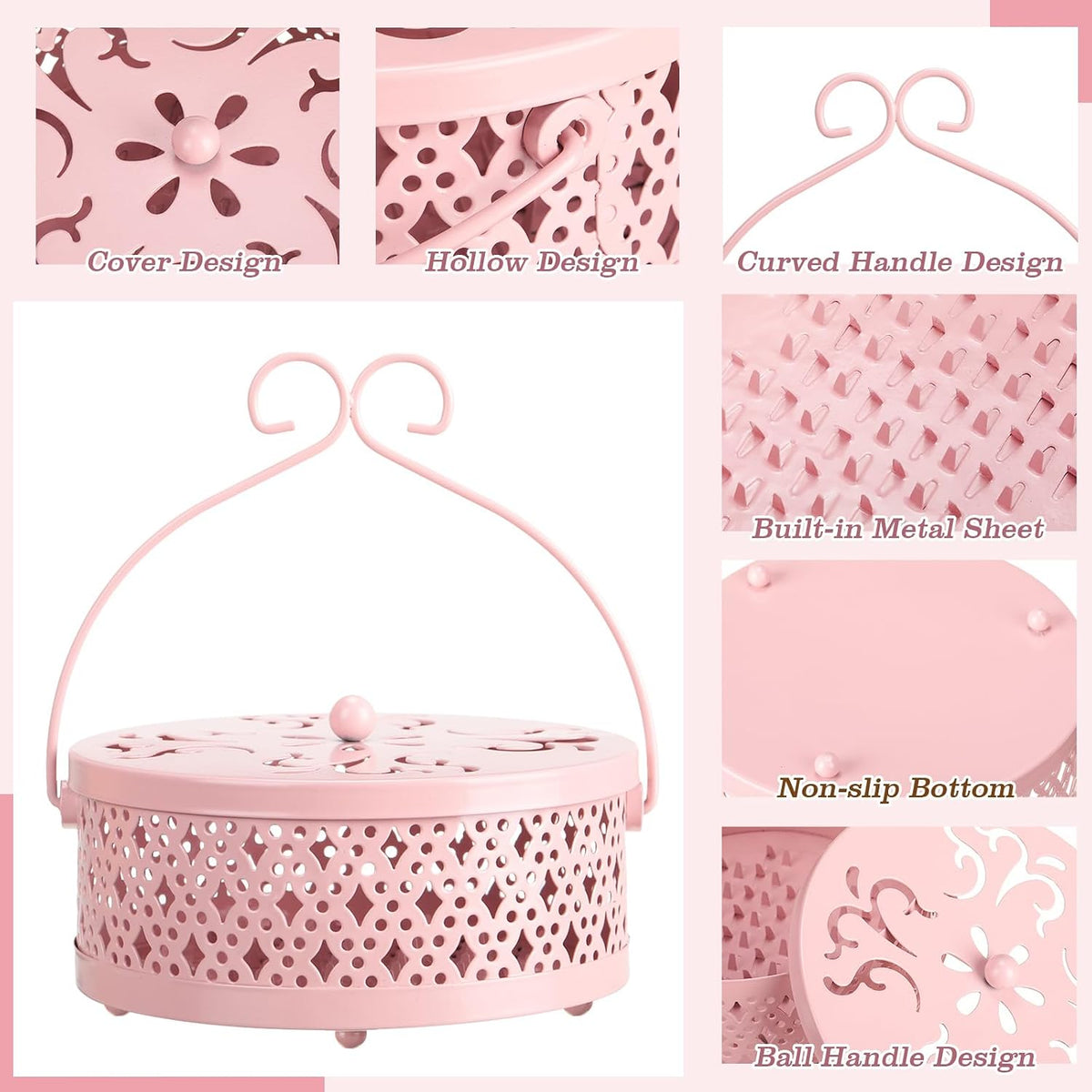 Lallisa 2 Pcs Incense Coil Holder Set, Metal Incense Burner, Pink