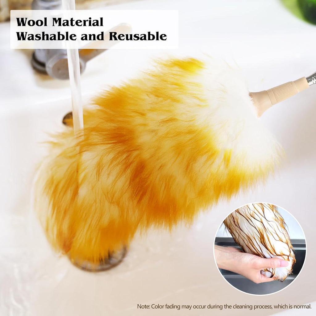 Lambswool Extendable Duster, 32-98 Inch Anti-Static Flexible Head Stainless Steel Pole for High Ceilings, Fans, Interior & Roof Dusting(one Pack)