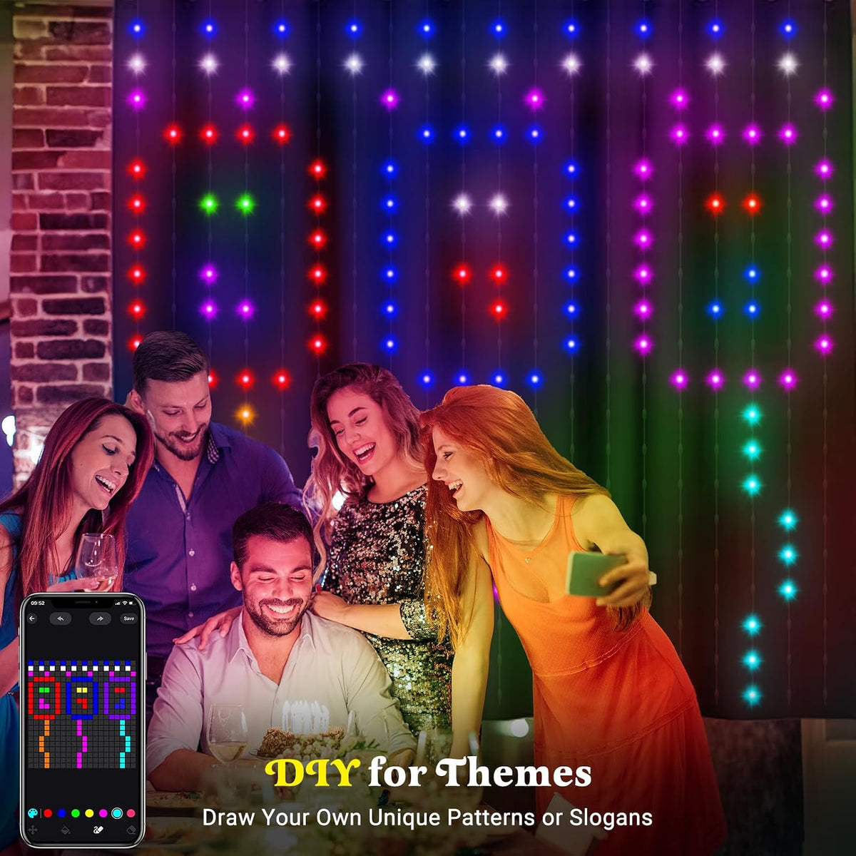 CoziTech Smart Curtain Lights 400 LED, Color Changing LED Curtains Light 6.6 * 6.6 FT, DIY Fairy String Christmas Light Curtain for Bedroom Backdrop Party Outdoor Halloween Decor (APP +Remote Control)