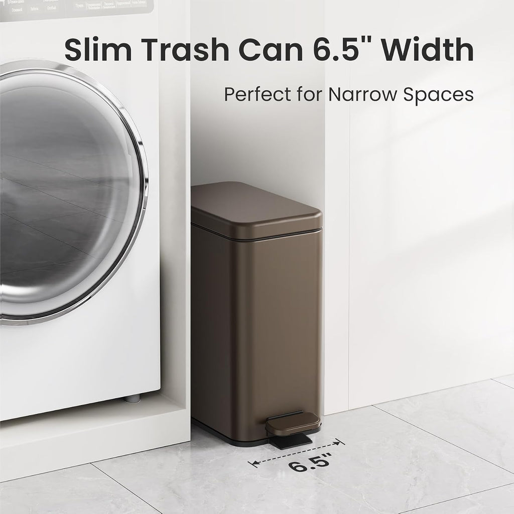 Cesun 2.6 Gallons Small Bathroom Trash Can with Lid Soft Close, Brown
