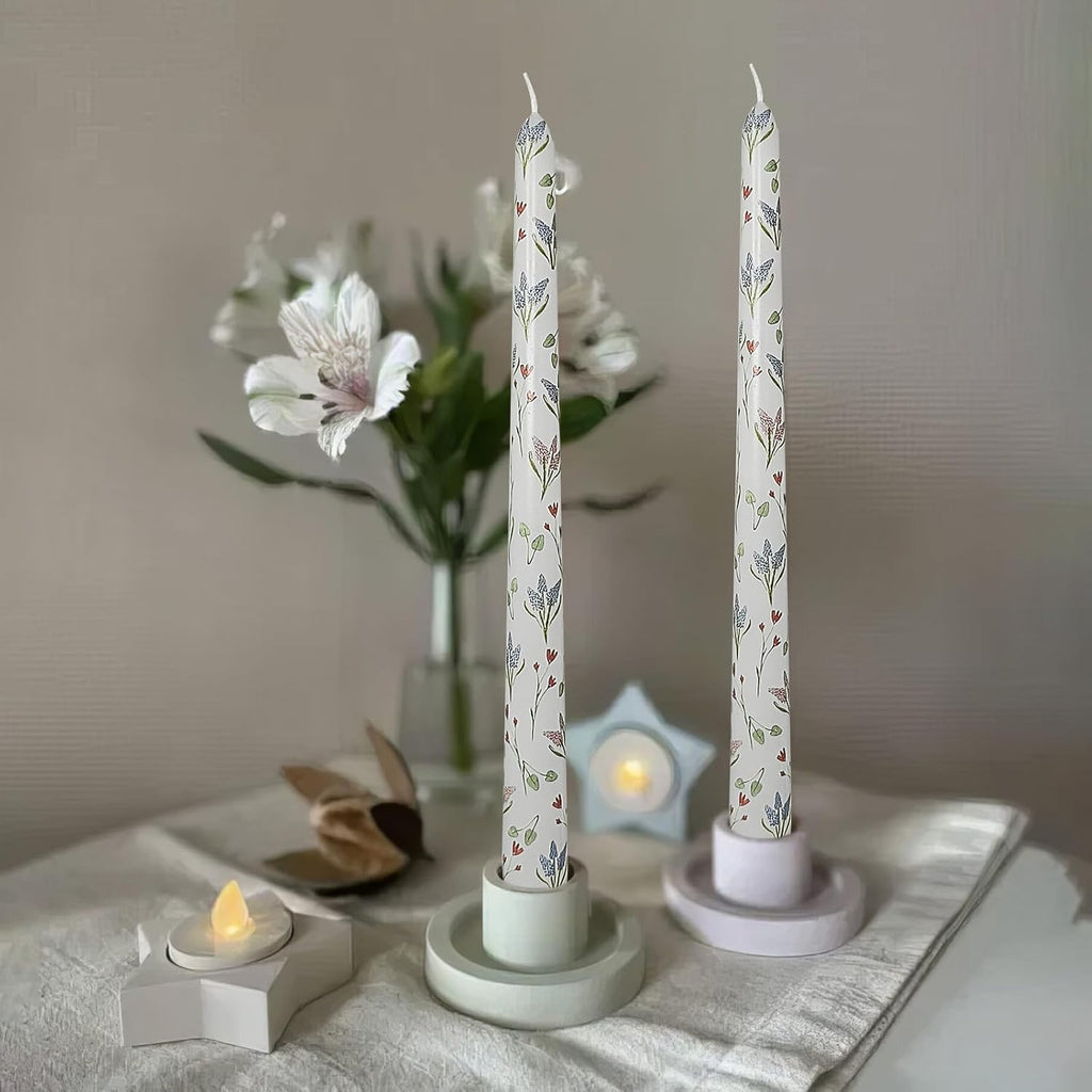 Floral Taper Candle Spiral Candlesticks - Set of 4 Trefoil Unscented Twisted Candle 10 Inch Cute Candle Sticks Print Tapered Candles for Home Wedding Dinner