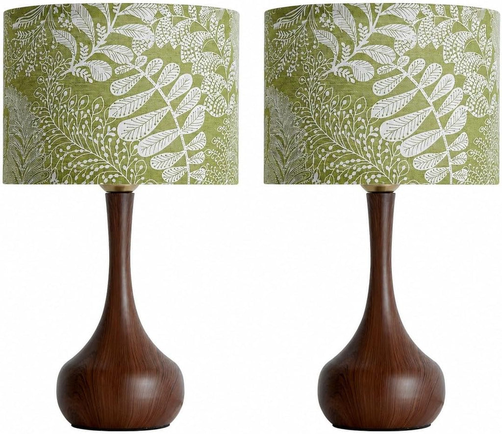 17" Small Green Shade Red Brown Table Lamp Set of 2 for Bedroom Living Room