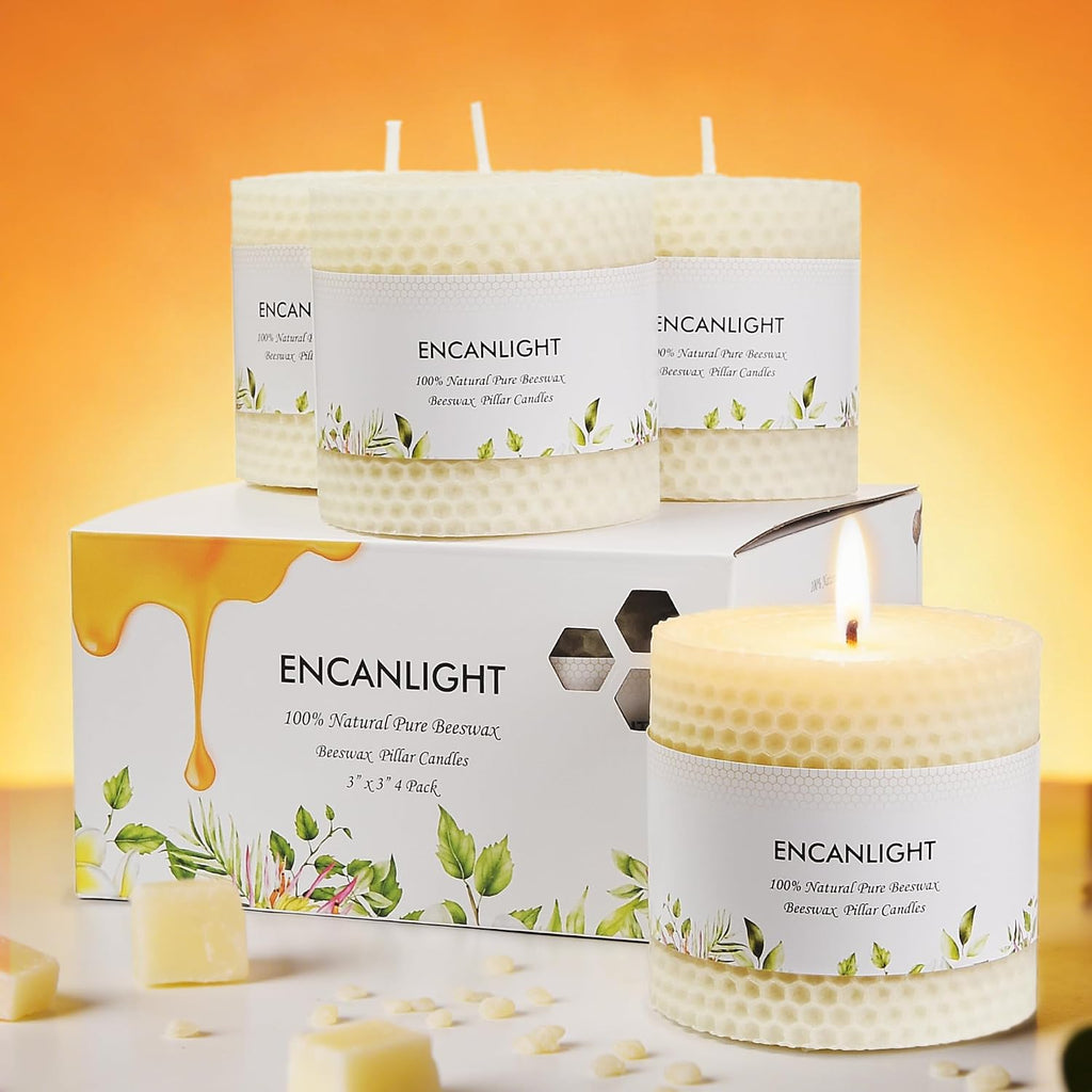 White Roll 4packs Bee swaxs Pillar Candles,Honeycamb Pillar Candle Set of 2