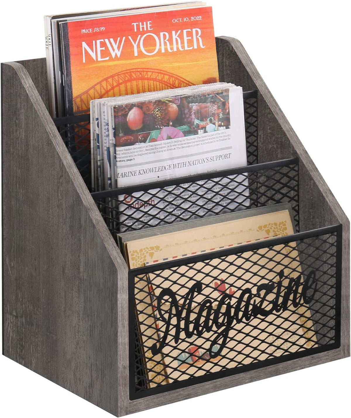 YINMIT 3 Tier Magazine Rack, Stepped Magazine Holder Floor for Home Storage