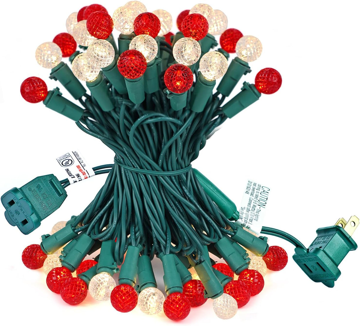 BOHON Christmas Lights String 17FT 50 LED Faceted G15 Red and Warm White