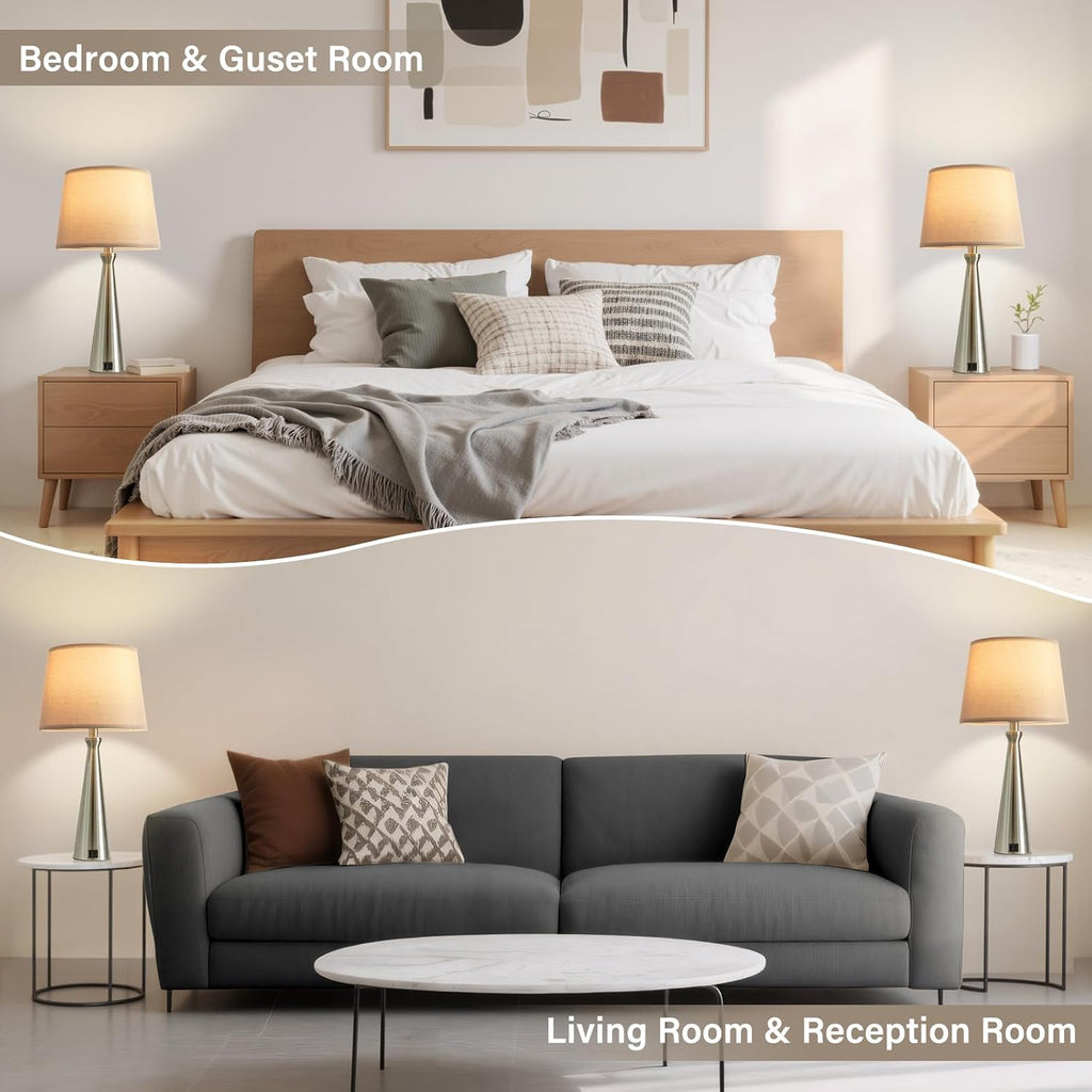 Seealle Touch Table Lamps for Living Room Set of 2（Grey Shade）
