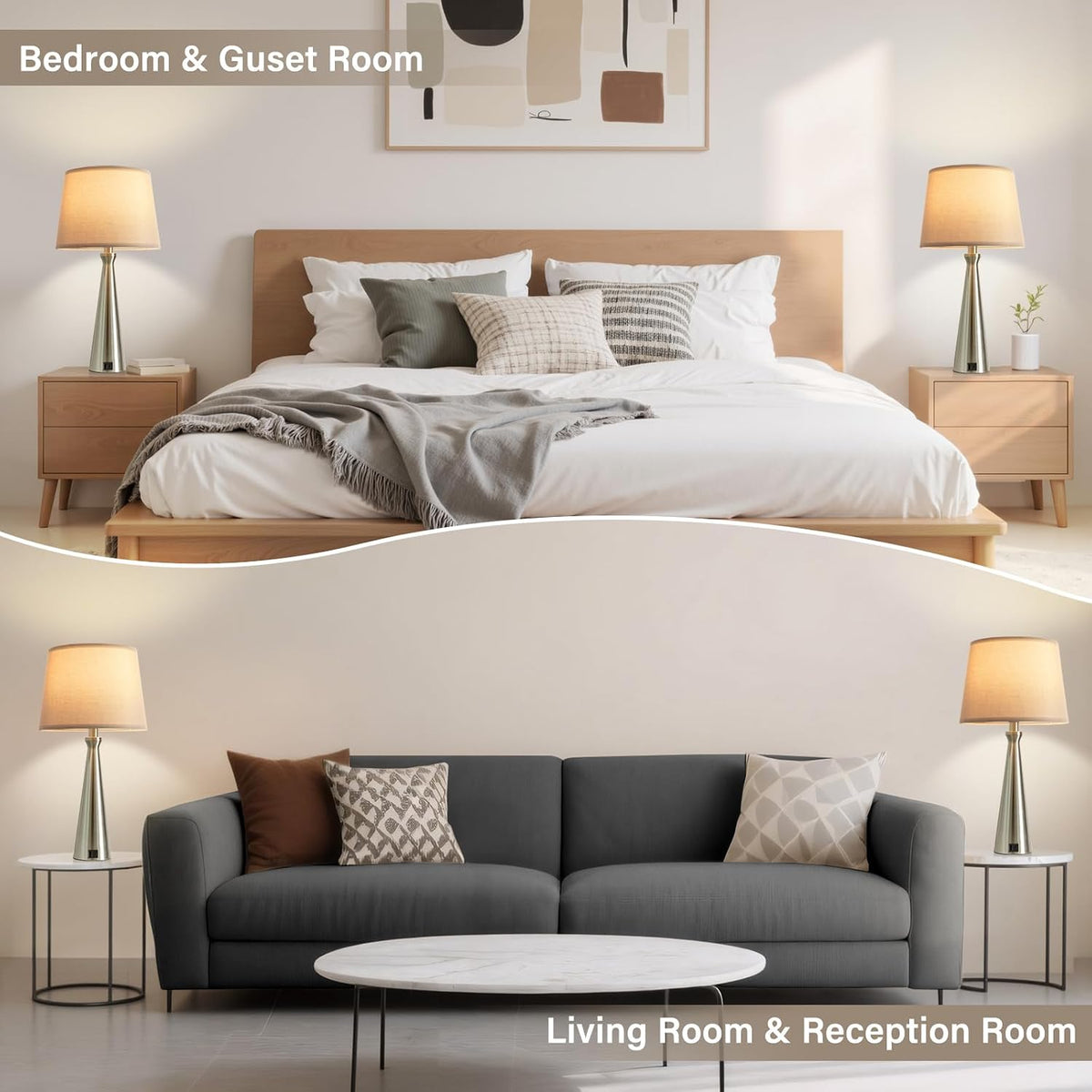Seealle Touch Table Lamps for Living Room Set of 2（Grey Shade）
