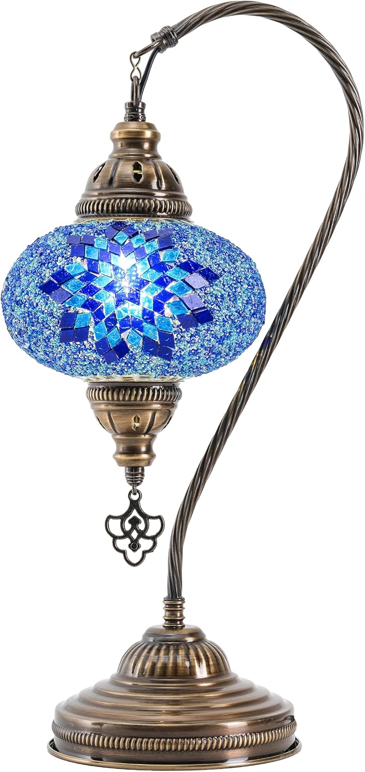 Turkish Mosaic Swan Neck Table Lamp, E12 Bulb Included, US Plug