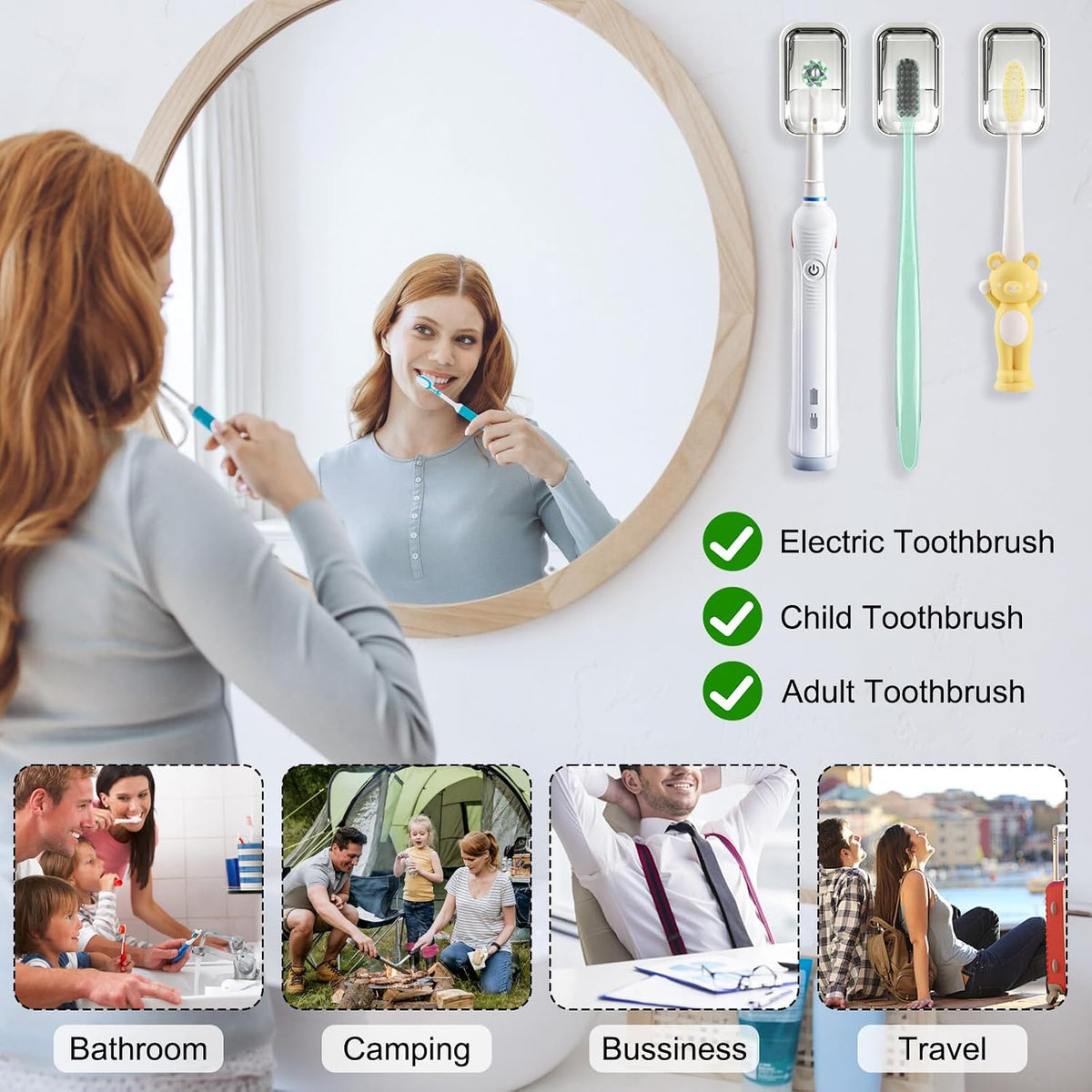 4 Pack Mini Toothbrush Holder Wall Mounted with Cover, Single Slot Toothbrush Storage Organizer for Shower, Compact Toothbrush Holders for Bathroom & Travel, Ideal for Family Tooth Brushes