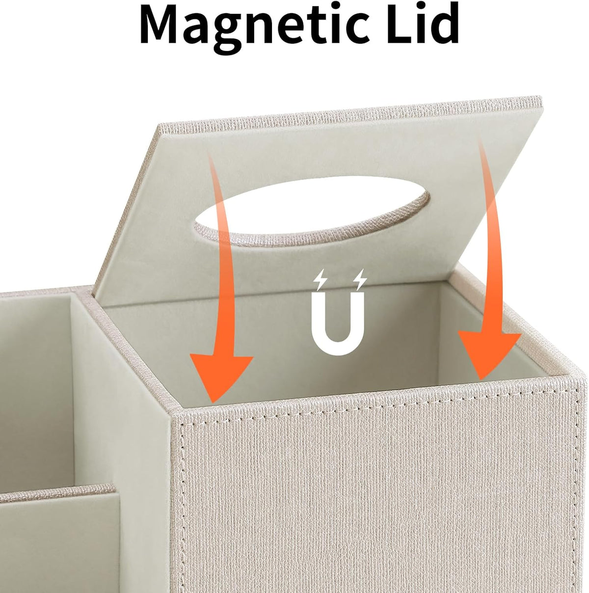 Square Tissue Box Cover with Remote Control Holder, Linen Beige