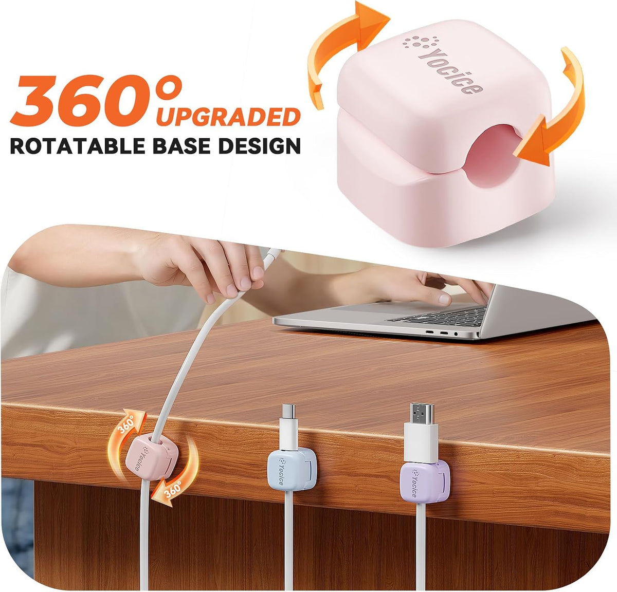 6Pack 360° Rotatable Cord Organizer for Desk Charger, Multicolor
