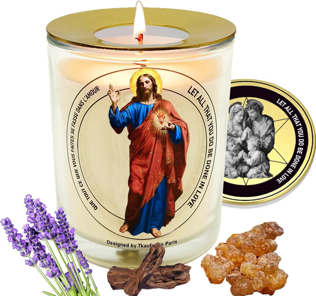 Sacred Heart of Jesus Frankincense Lavender Scented Candle 50H