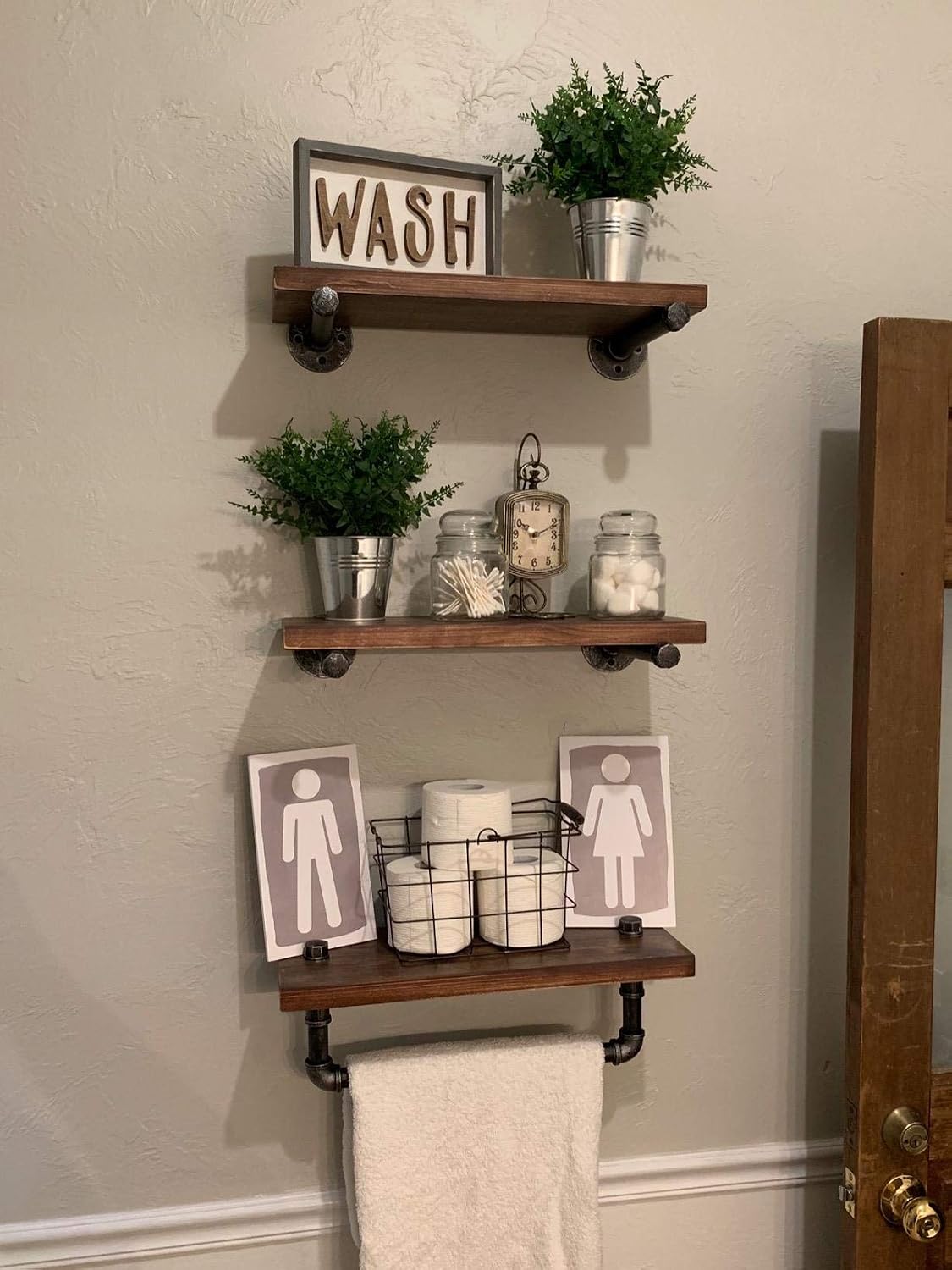 DR.IRON Industrial Pipe Shelving Wall Mounted 3 Tier Rustic Bathroom Shelves Wall Pipe Shelf for Bathroom Decor