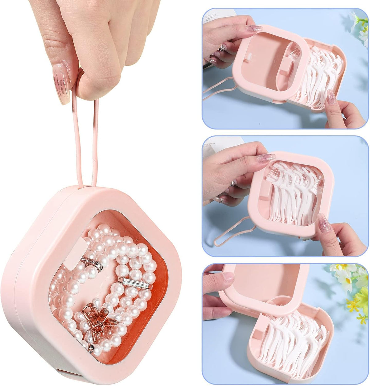 Prudiut Hair Tie Organizer 2 Pack, Portable Storage Box, Pink White