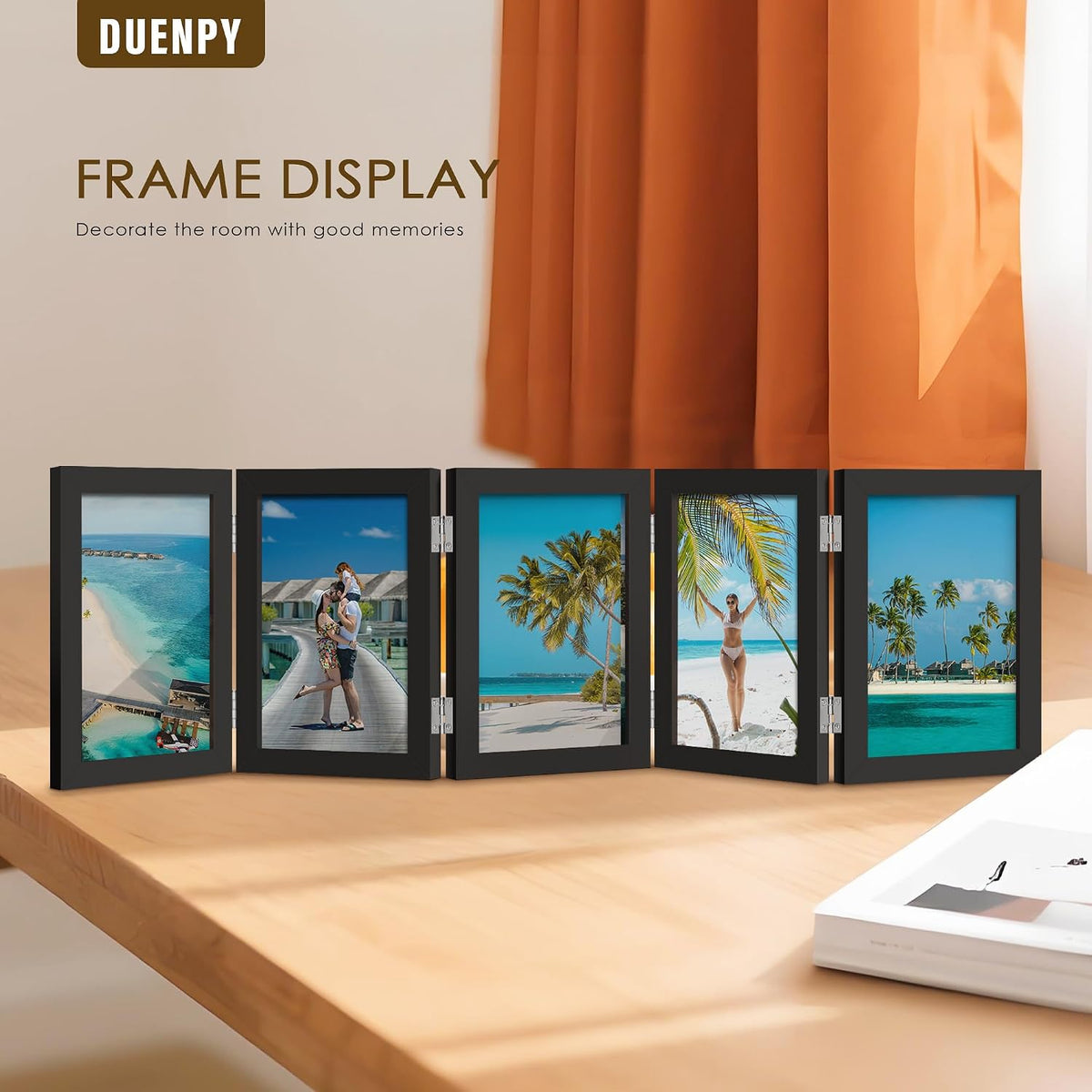 DUENPY 5 Folding 4x6 Accordion Wood Frame Plexiglass Black