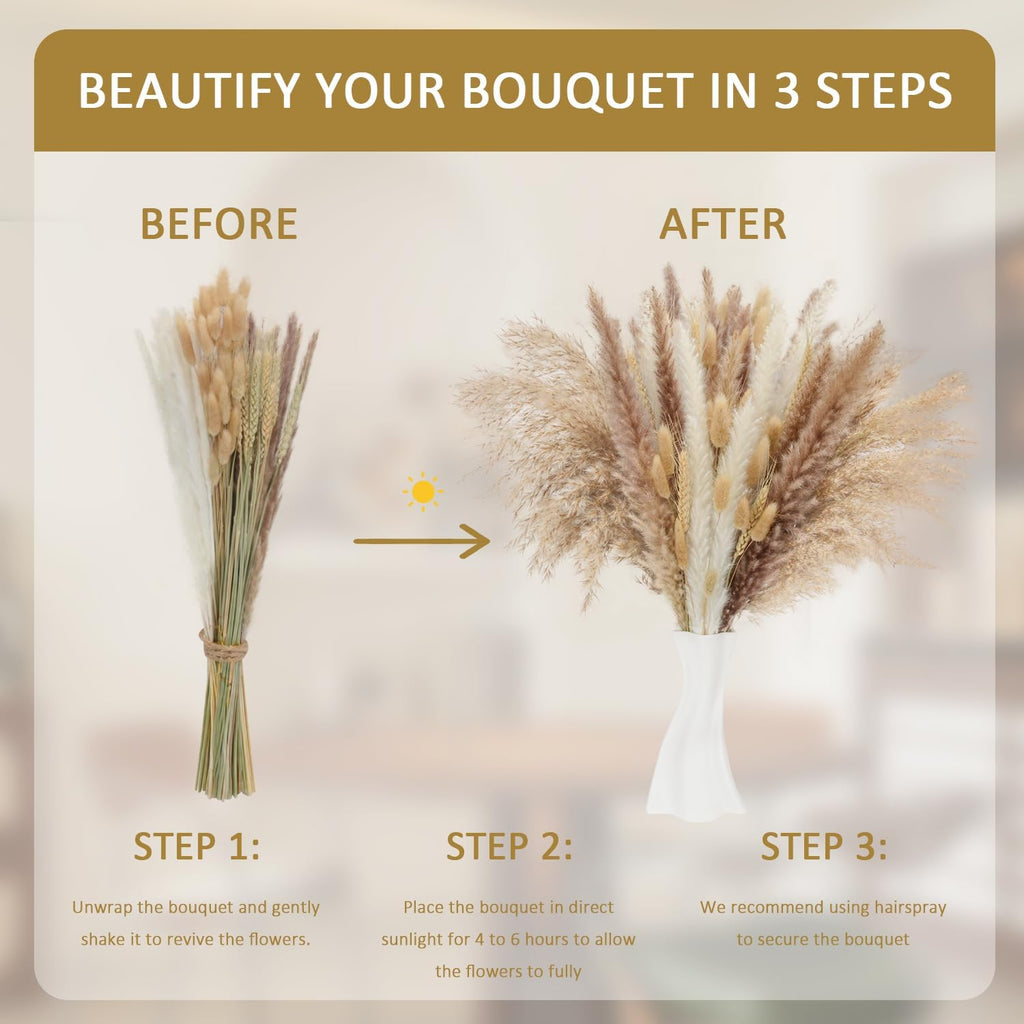 110PCS Natural Dried Flower 17inch Boho Dried Pampas Grass for Home Decor