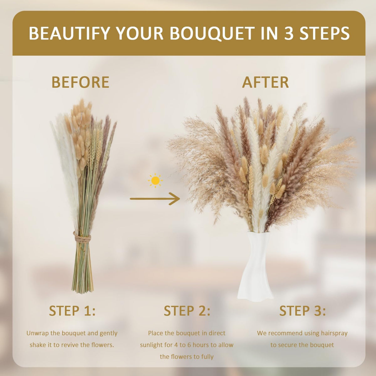 110PCS Natural Dried Flower 17inch Boho Dried Pampas Grass for Home Decor