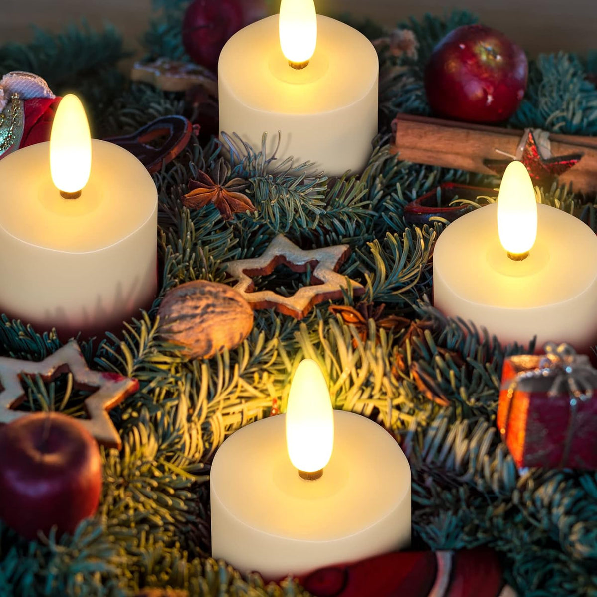 Rechargeable Flameless Tea Lights Candles, Flickering, Remote Timer 12-Pack