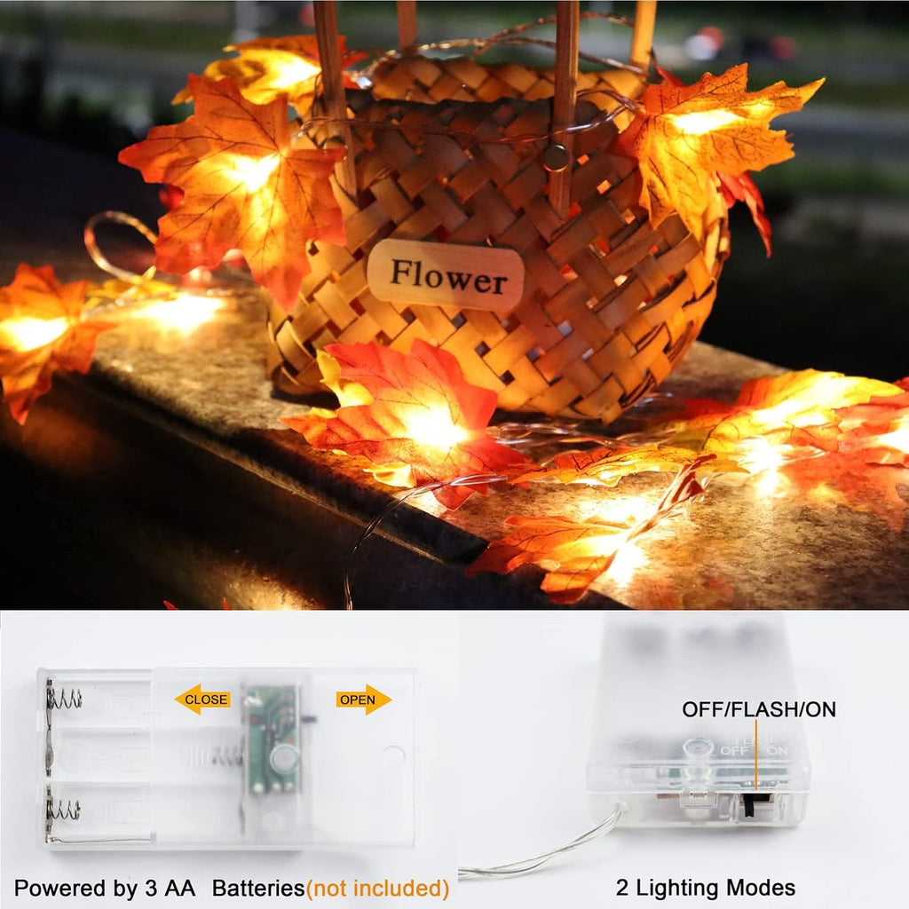 Runleo Fall Decor Maple Leaf Lights 10 ft 20 LED String Lights