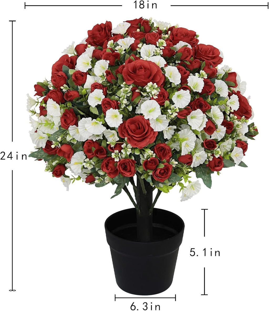 24" Artificial Potted Flowers for Outdoors, Silk Rose Faux Plants