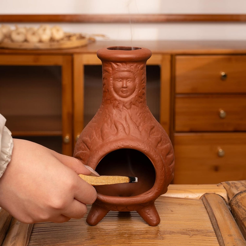 MOUGIGI Sun Face Terracotta Palo Santo Holder,Mini Chiminea Incense Burner
