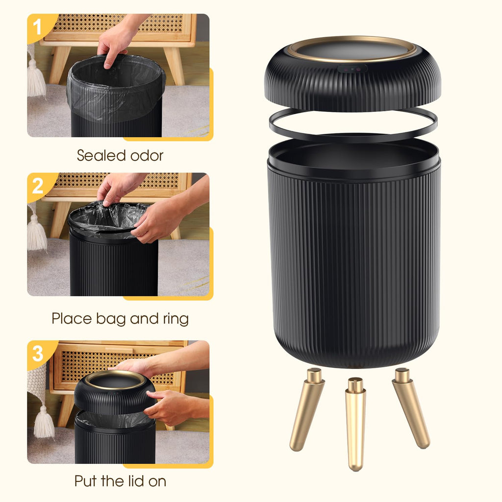 Automatic Motion Sensor Trash Can Bathroom,3 Gallon,Black and Gold