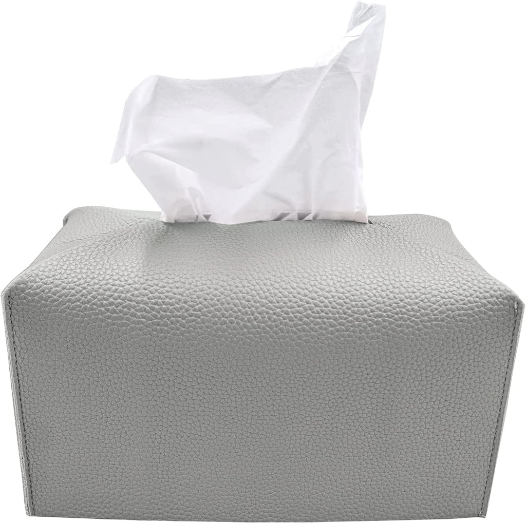 Carrotez Tissue Box Cover, [Refined] Modern PU Leather Rectangular Tissue Box Holder - Decorative Holder/Organizer for Bathroom Vanity Countertop, Night Stands, Office Desk 9.5"X5"X5" - Pastel Grey