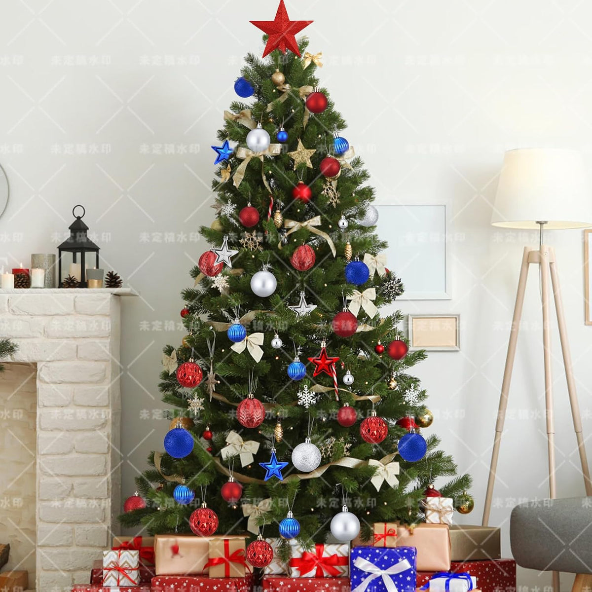 100PCS Christmas Ball Ornaments with Tree Topper, Hanging Xmas Decorations