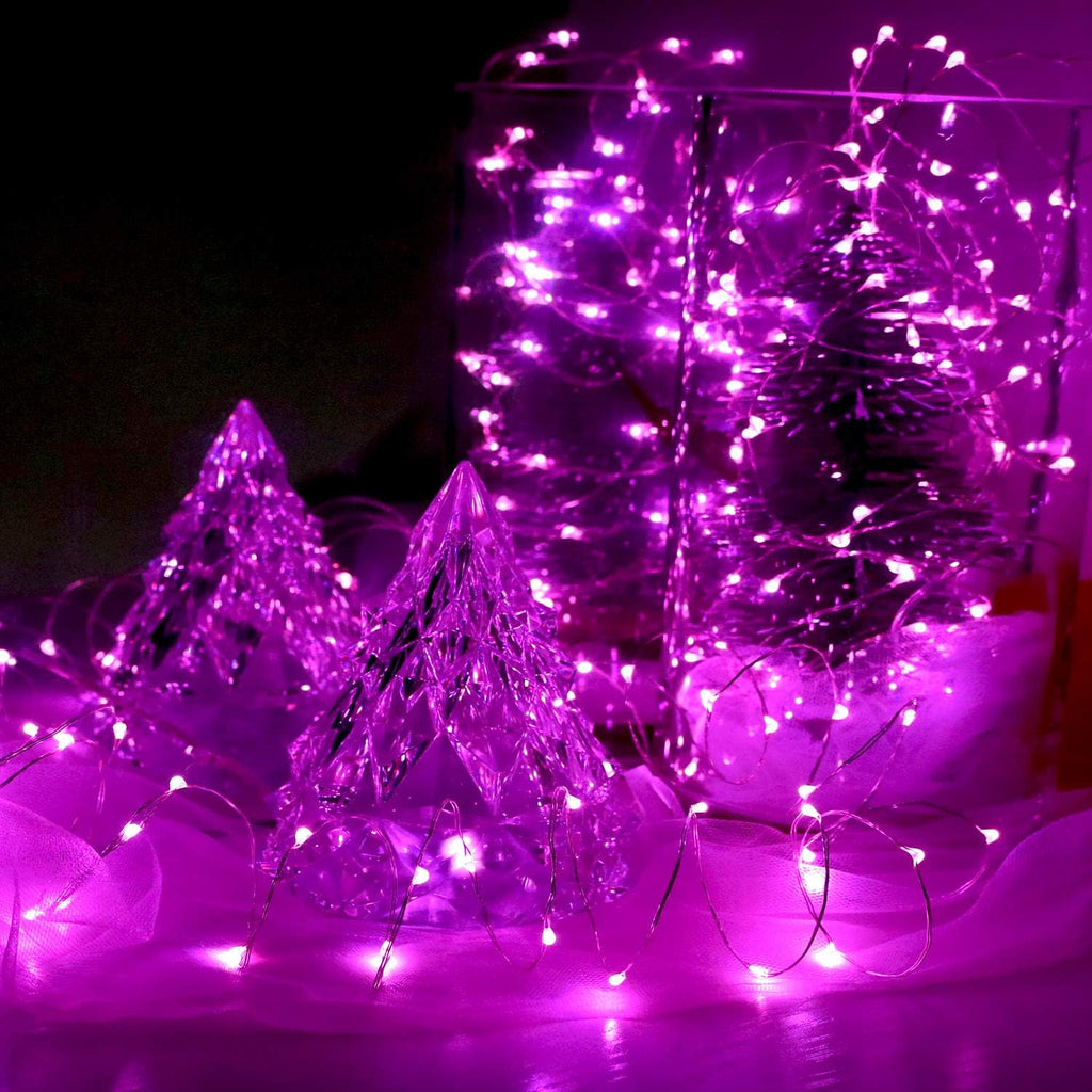 6 Pack Fairy Lights Battery Operated 10ft Silver Wire 30LEDs Pink