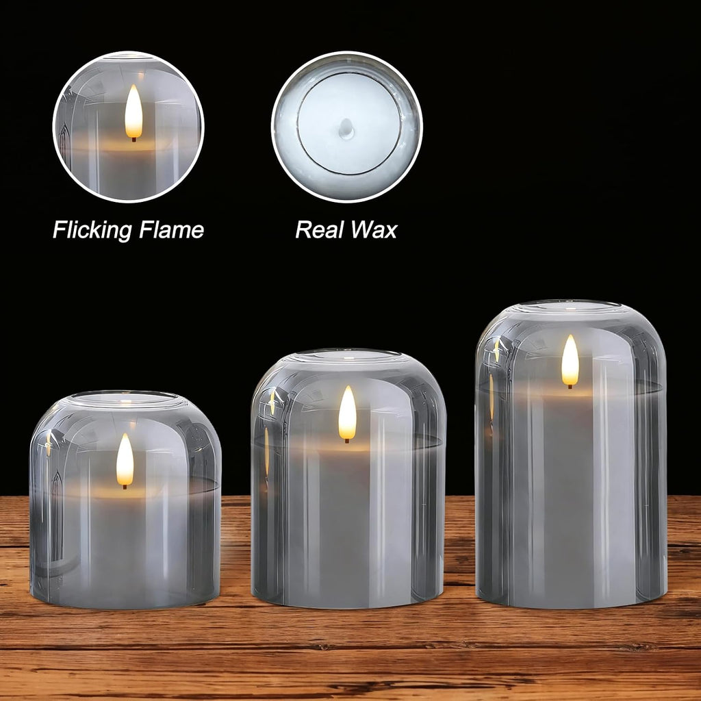 Homemory Glass Flameless Candles with Remote Real Wax Filled, 4"x4"5" 6"