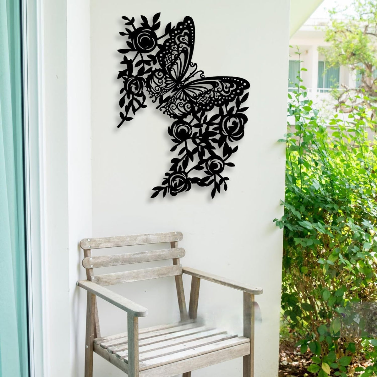LIYOUYA Butterfly Flower Metal Wall Decor - Rustic Farmhouse Room Decor Black Wall Art Home Decor for Living Room, Bedroom, Dining Room, Courtyard, Farmhouse (Black)