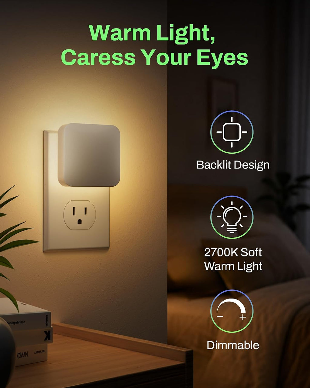 BN-LINK Backlit Motion Sensor Night Light Plug into Wall, 1-50 Lm, 1 Pack