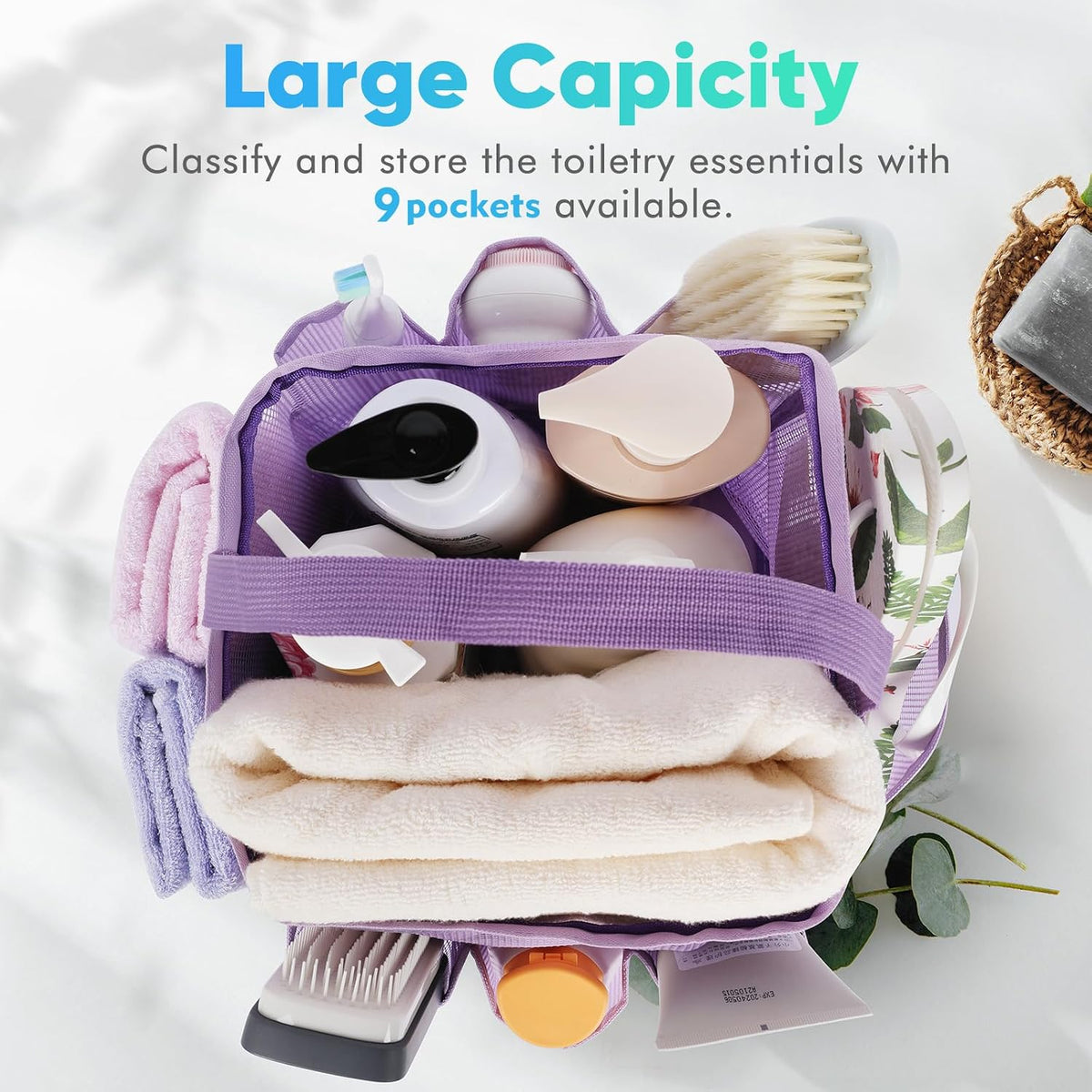 EUDELE 2 Pack Mesh Shower Caddy Portable for College Dorm Room Essentials, Shower Caddy Dorm with 9-Pocket Large Capacity,Shower Bag for Beach,Swimming,Gym All Black+All Pink