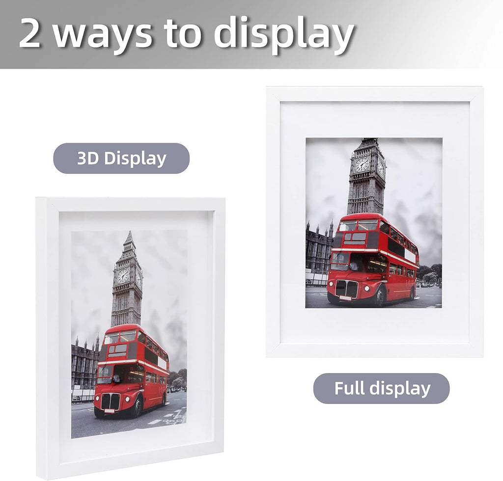 Muzilife 11x14 Shadow Box 3D Picture Frame with Mat, Wood, 1 Pack, White
