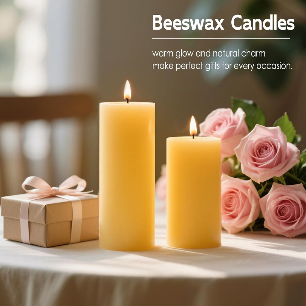 Beeswax Pillar Candles 2x5 Inch 8 Pack, Unscented Bee Wax