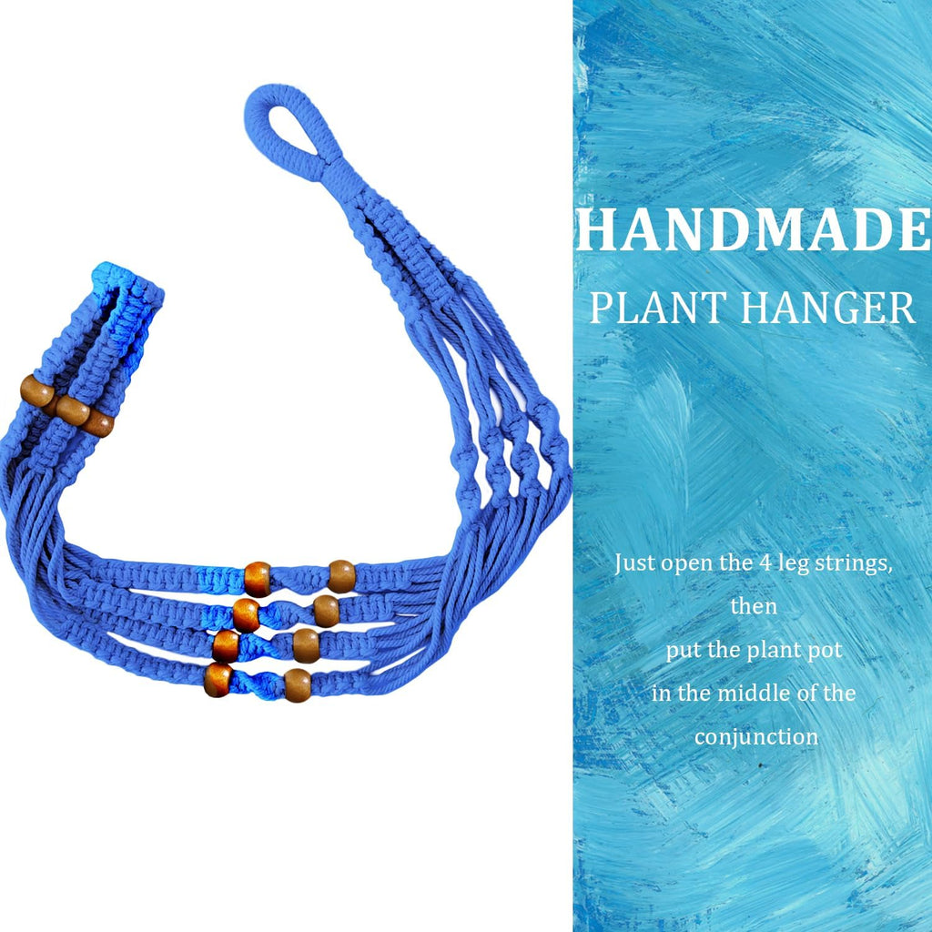 3 Pcs 35 Inch Macrame Plant Hanger Flower Pot Hanging Plant Holder No Tassels Decorative Hanging Planter Basket with Wood Beads for Indoor Outdoor Home Decor (Blue)