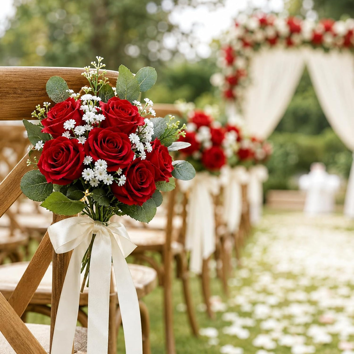Waipfaru 50 Pcs Red Roses with Baby Breath