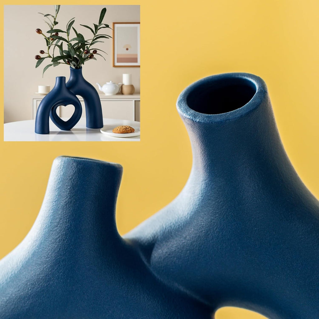 Liotww Ceramic Flower Vase Navy Blue Heart Shaped Home Decor Vase