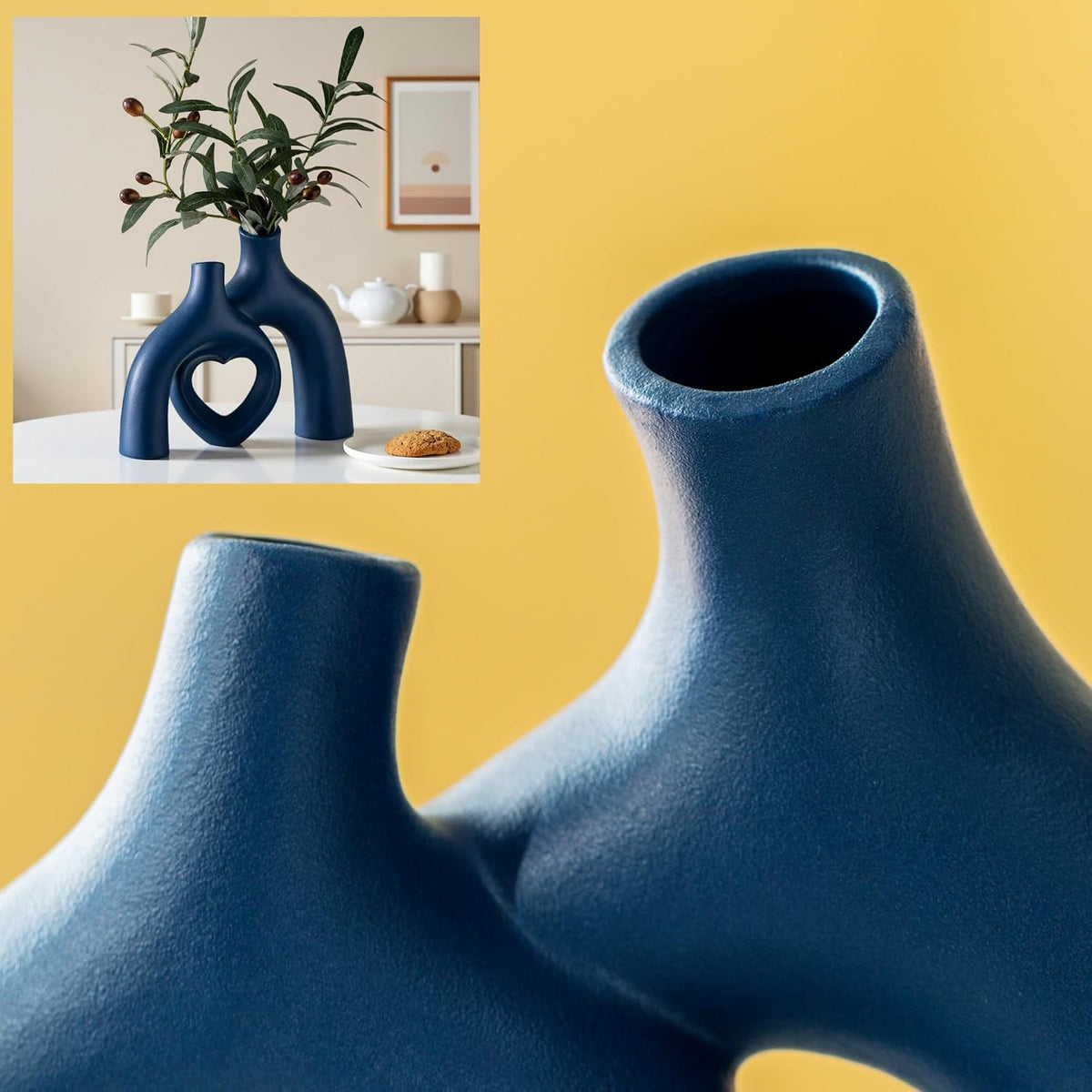Liotww Ceramic Flower Vase Navy Blue Heart Shaped Home Decor Vase
