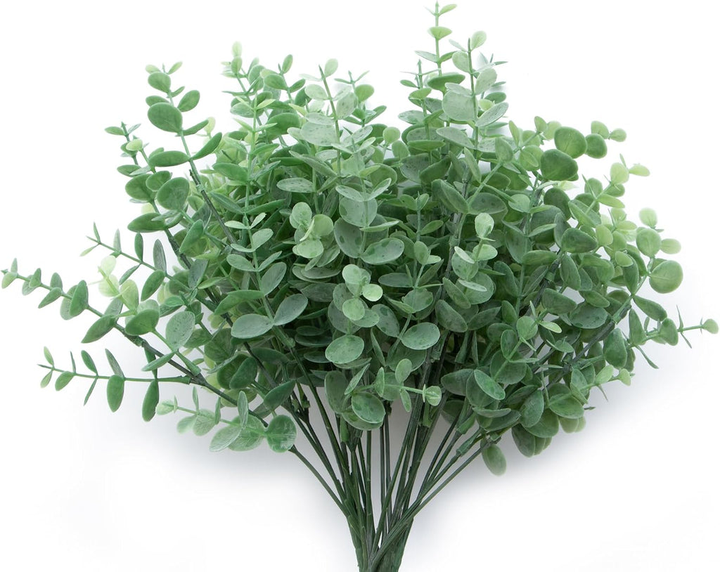 5Pcs Artificial Eucalyptus Stems，Artificial Greenery Fake Dust Frosted Eucalyptus Branches Leaves，Fake Plants for Decoration (Sage Green- 13.8 in)