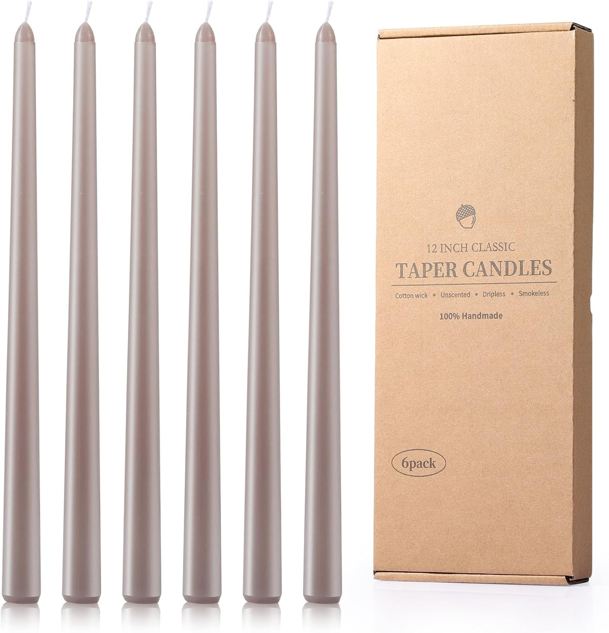 6 Pack Taper Candles - Taper Candles 12 Inch Dripless, Smokeless & Unscented - 8 Hours Long Burning - Hand Poured Tall Candlesticks - Ideal for Weddings, Dinner Parties, and Home Decor