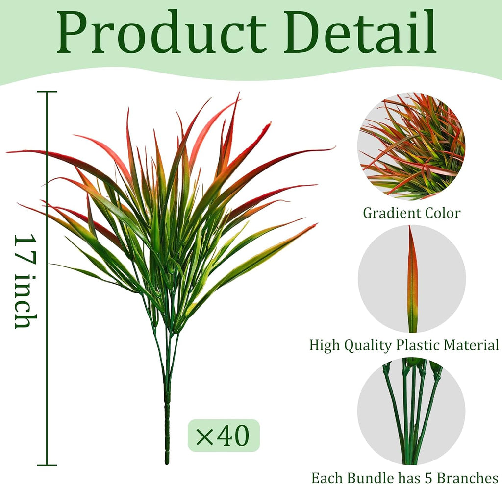 40Pcs Artificial Plants Outdoor Fake Grass UV Resistant Fake Plants Outdoor