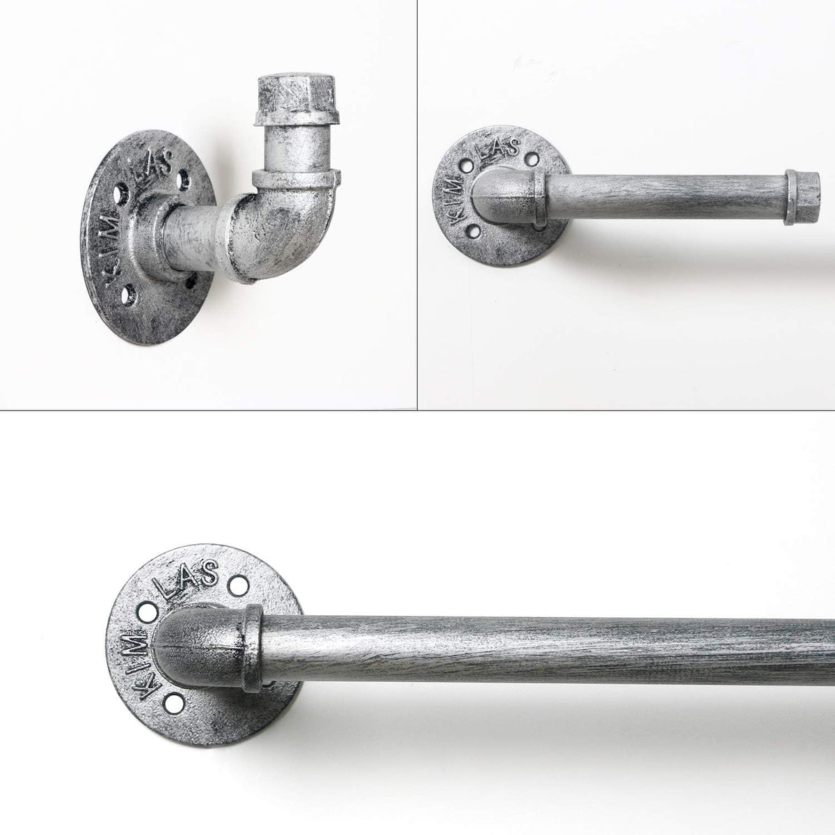 HouseAid 4-Pieces Industrial Pipe Towel Holder Set, Rustic Steel Towel Rack Kit, Farmhouse Vintage Style Towel Bar Accessories for Bathroom, Wall Mounted, Antique Silver
